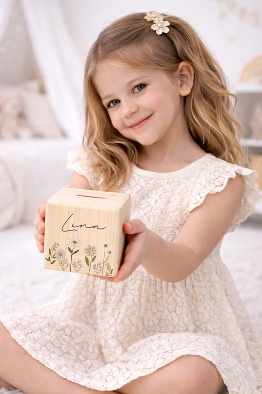 Spardose mit Blumenwiese