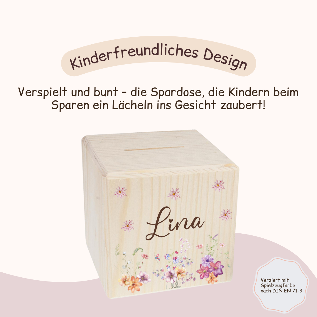 Spardose mit bunten Blumen