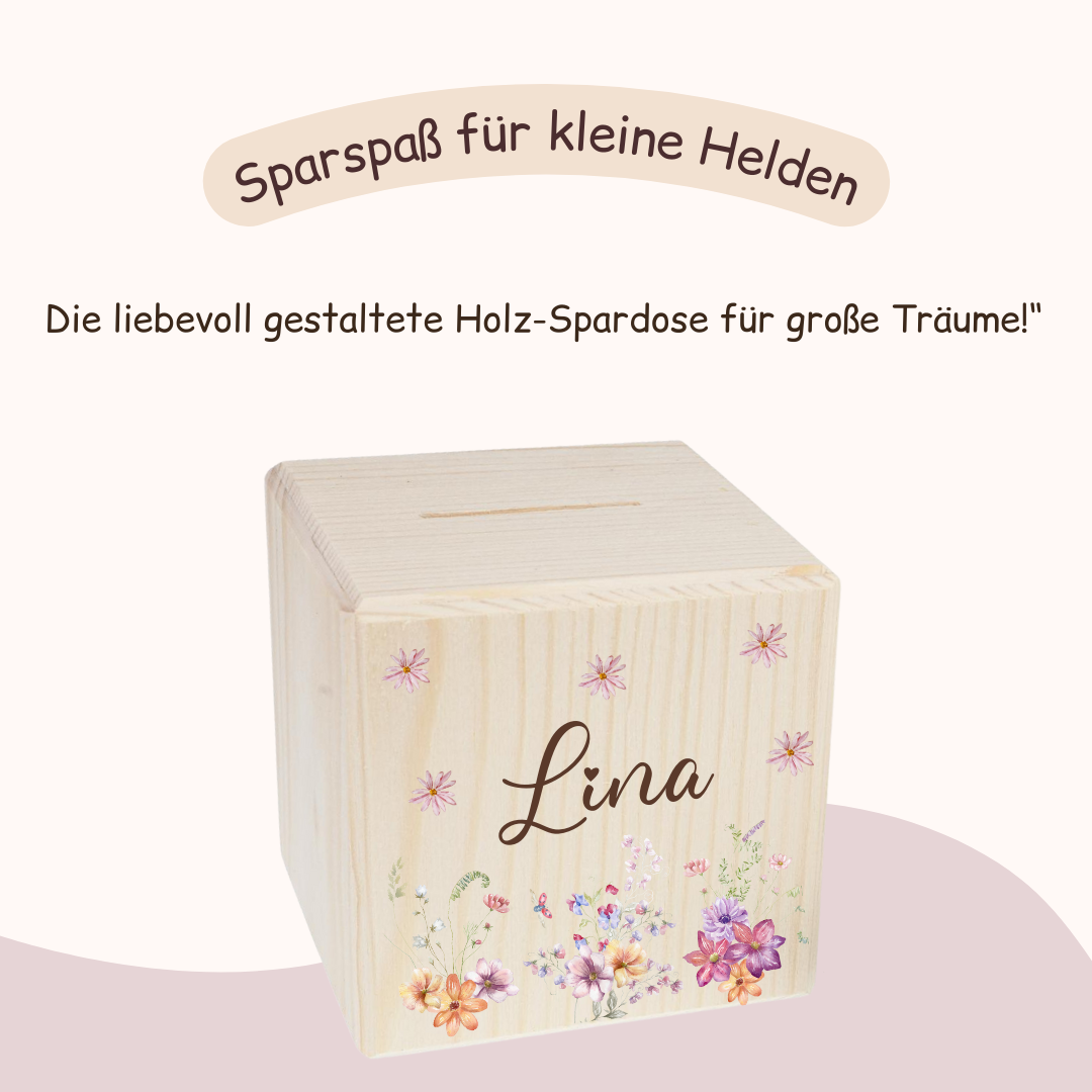 Spardose mit bunten Blumen