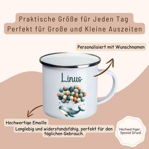 Emaille Kinder Tasse  - Wal mit Ballons