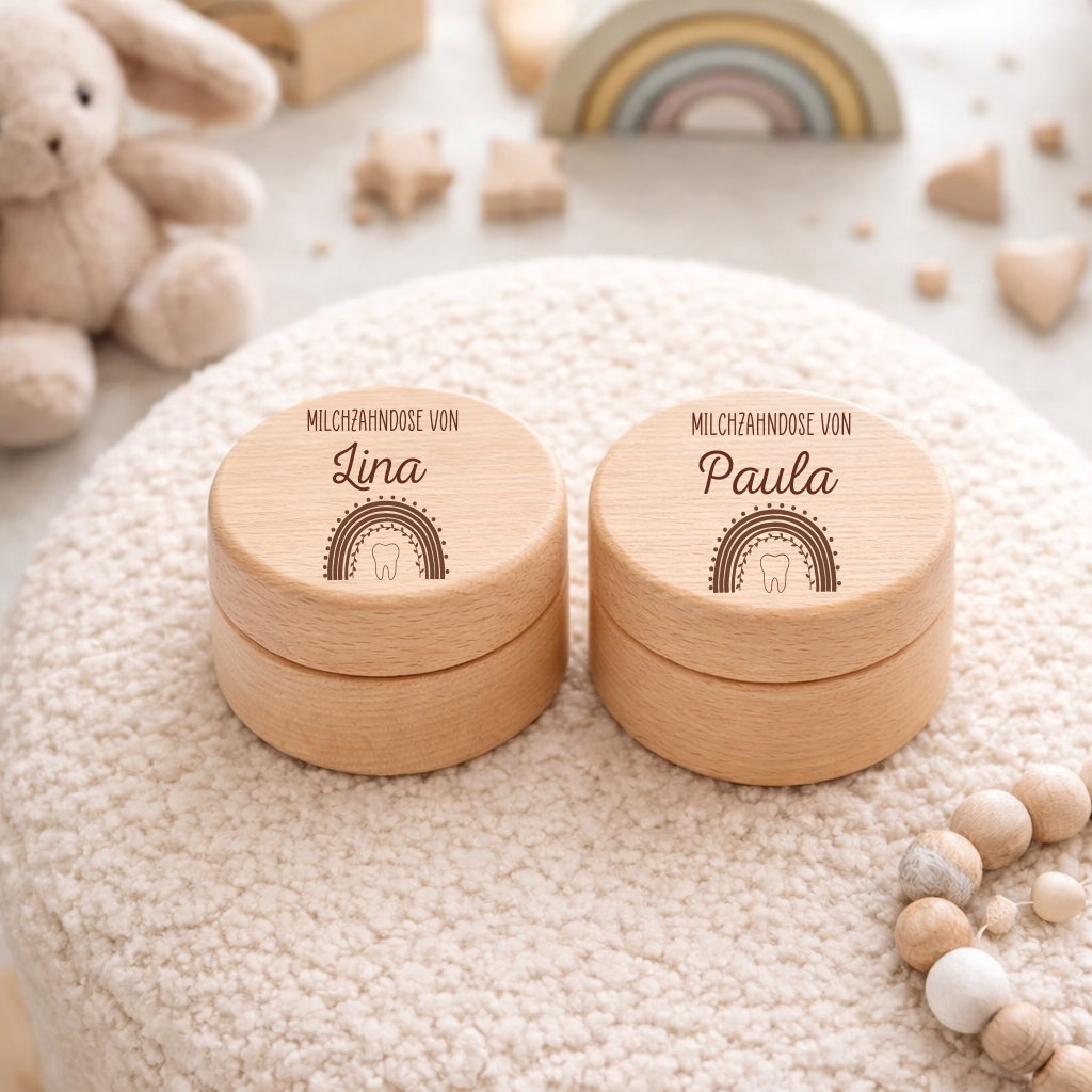 Milchzahndose personalisiert -  Regenbogen Zahn