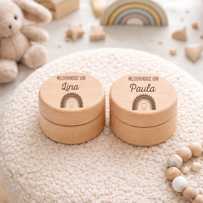 Milchzahndose personalisiert -  Regenbogen Zahn