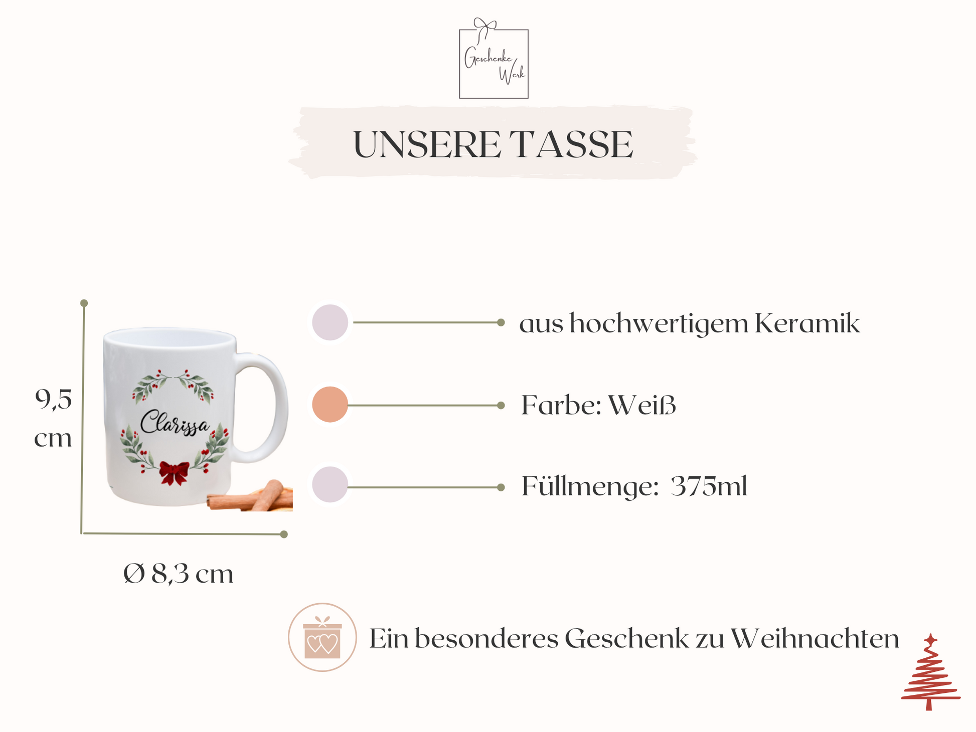 Personalisierte Tasse mit Grilande - Weihnachten