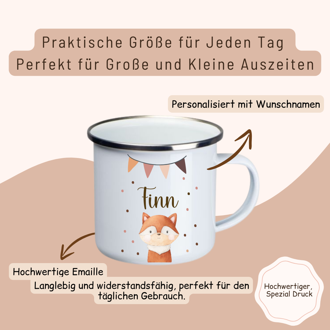 Emaille Kinder Tasse  - wähle aus vielen versch. Tieren