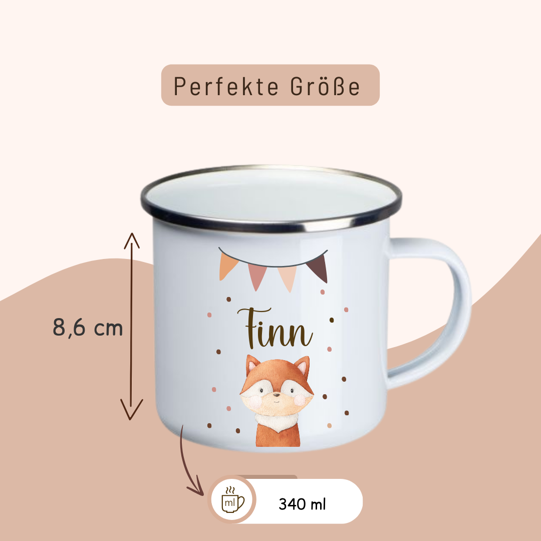 Emaille Kinder Tasse  - wähle aus vielen versch. Tieren