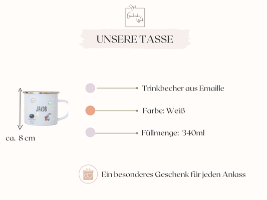 Emaille Kindertasse personalisiert - Weltraum Raketen, Astronaut