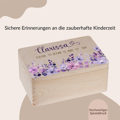 Geschenkset Erinnerungskiste + Spardose Lila Blumen