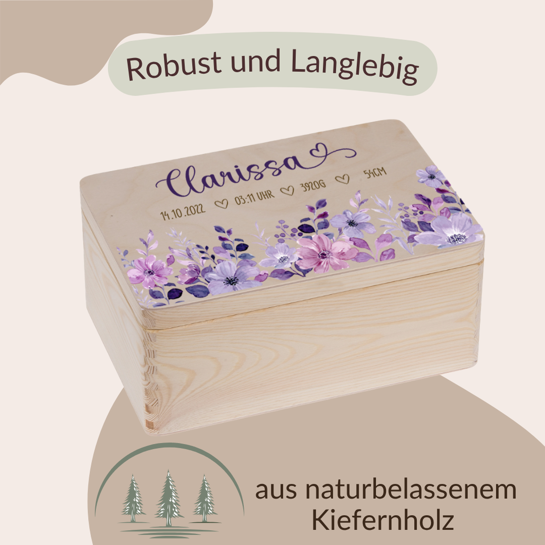 Geschenkset Erinnerungskiste + Spardose Lila Blumen
