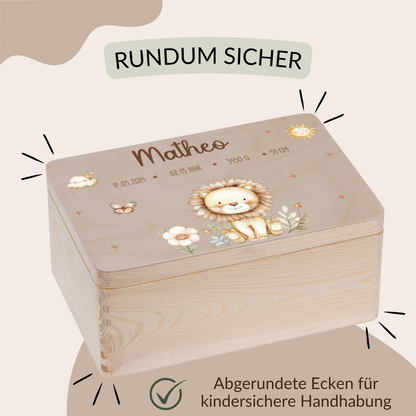 Erinnerungskiste -  Tiermotiven, Löwe, Bär, Hase, Reh, Einhorn und Waschbär