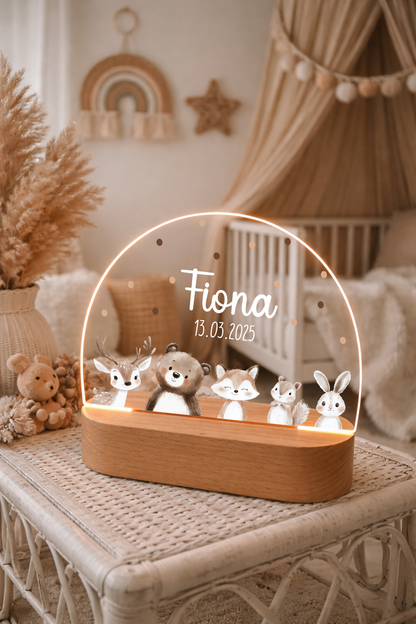 Nachtlicht mit Tieren, Reh, Bär, Fuchs, Hase und Eichhörnchen