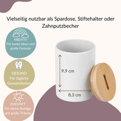 Keramik Spardose mit Regenbogen