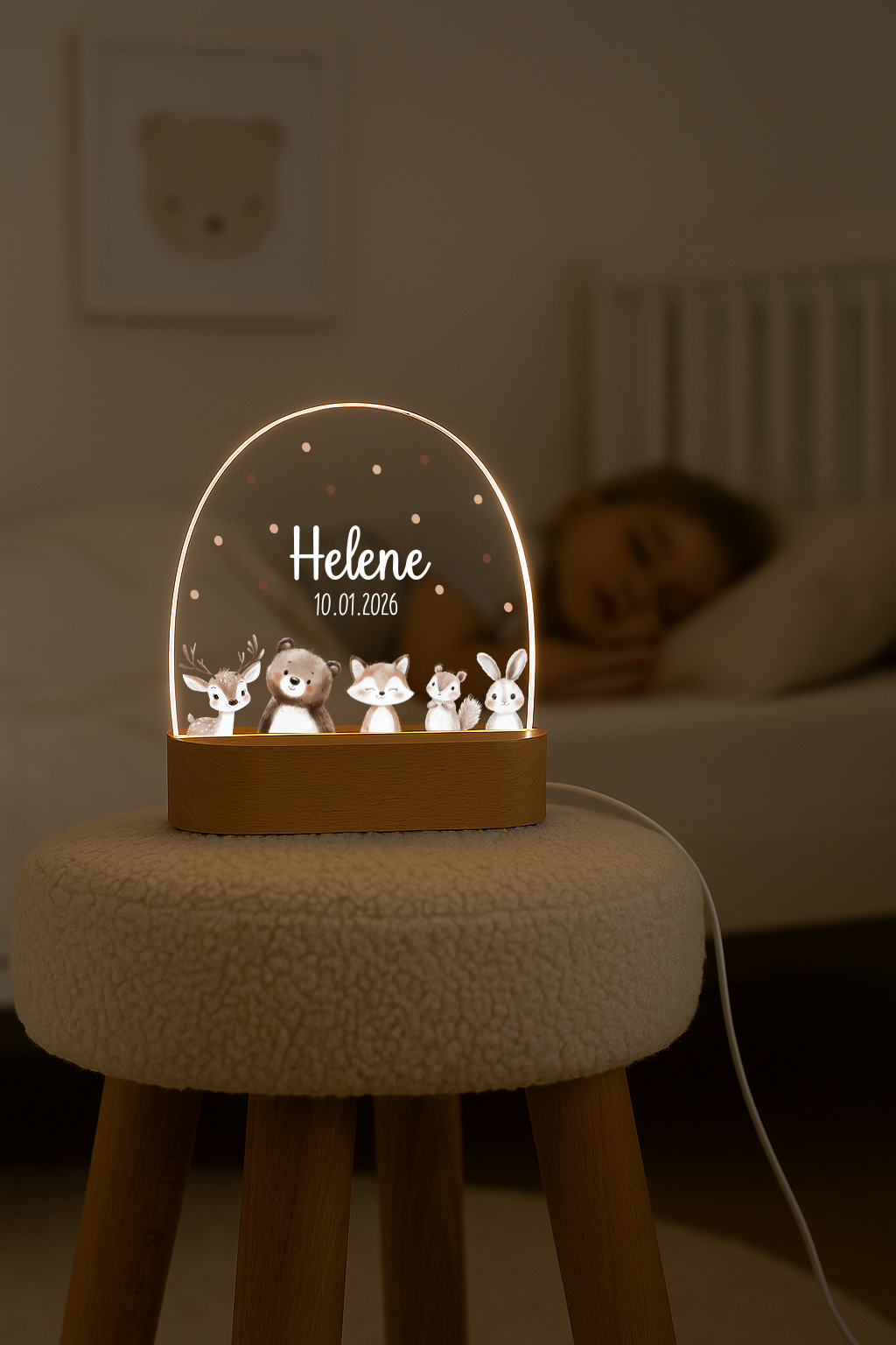 Nachtlicht mit Tieren, Reh, Bär, Fuchs, Hase und Eichhörnchen