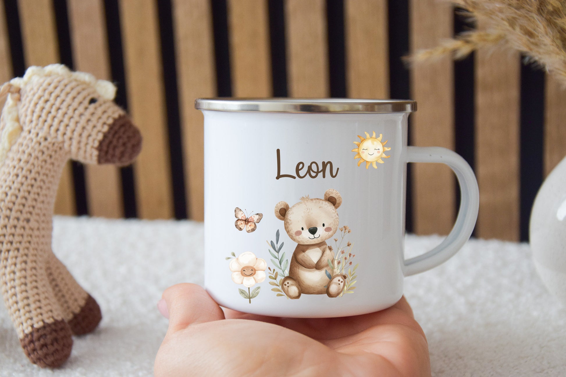 Kinder Tasse personalisiert - Waldtieren, Löwe, Hase, Reh, Einhorn und Waschbär