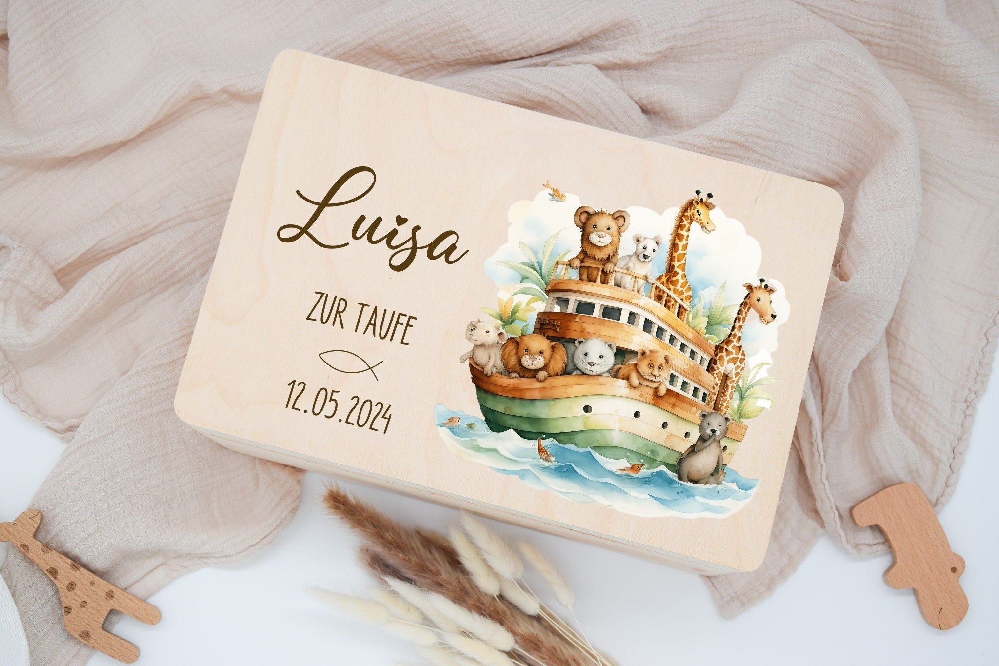 Erinnerungskiste Baby - Taufe mit Arche Noah, Taufgeschenk, Geschenk ...