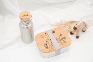 Brotdose und Trinkflasche Set Kinder - Tiermotiv