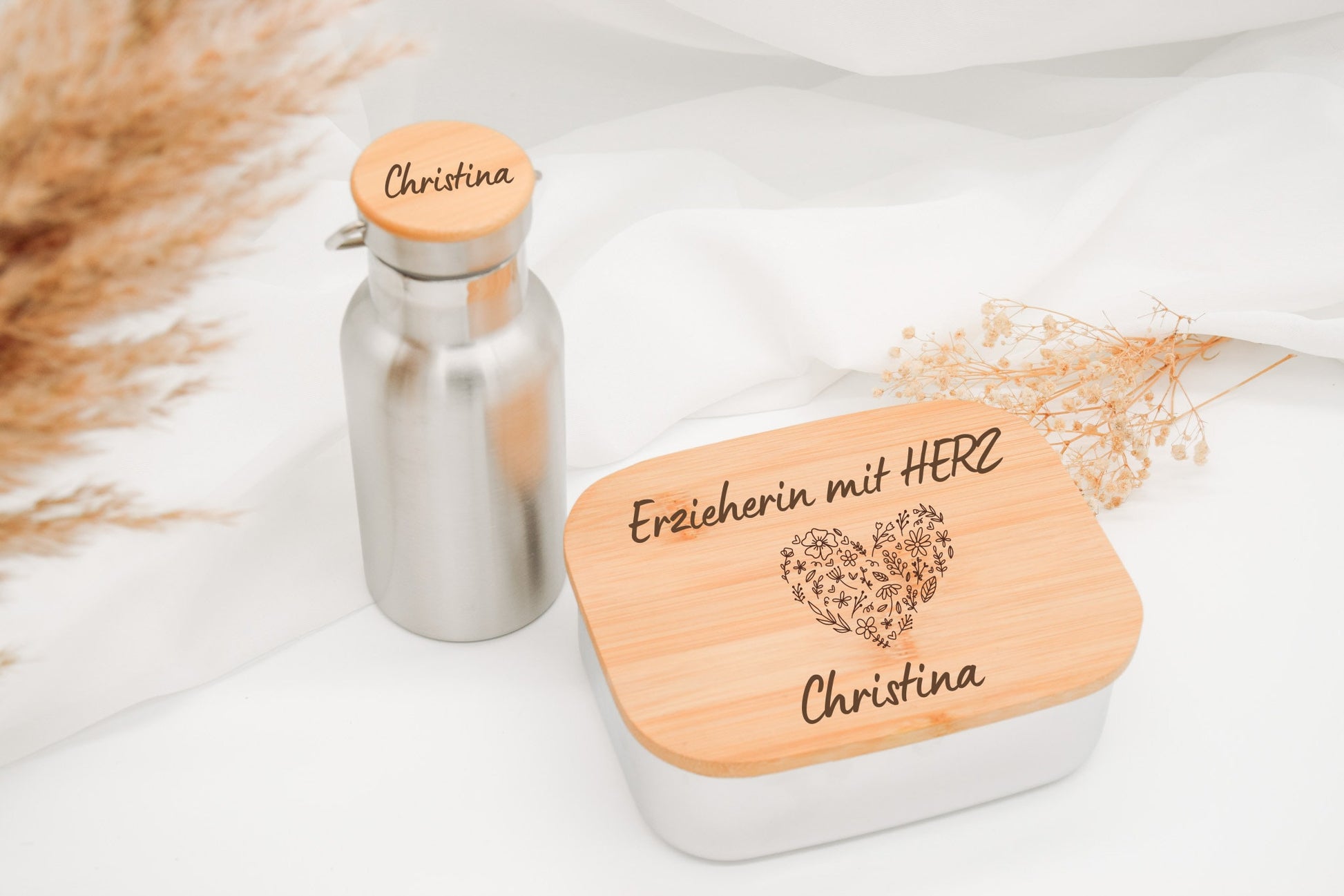 Brotdose & Trinkflasche Set - Erzieherin mit Herz