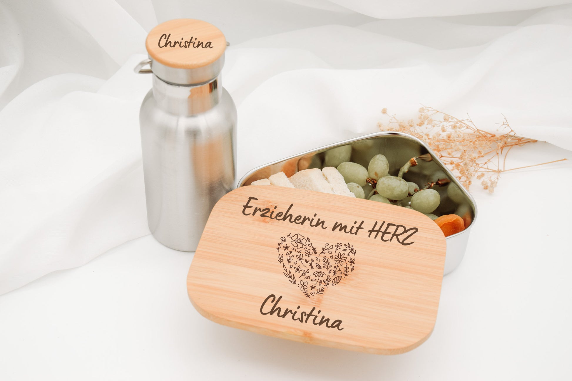 Brotdose & Trinkflasche Set - Erzieherin mit Herz