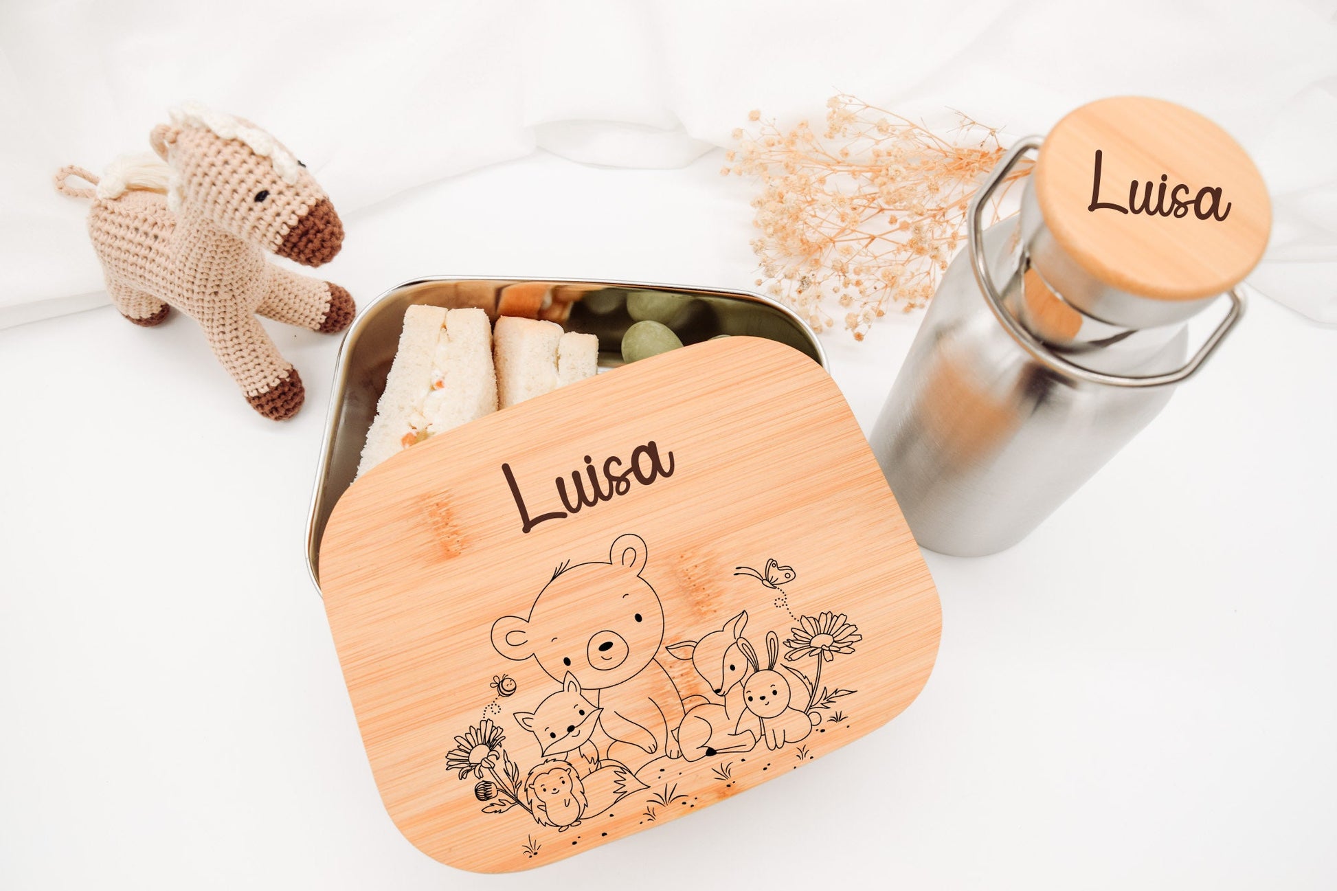 Brotdose und Trinkflasche Set Kinder - Tiermotiv