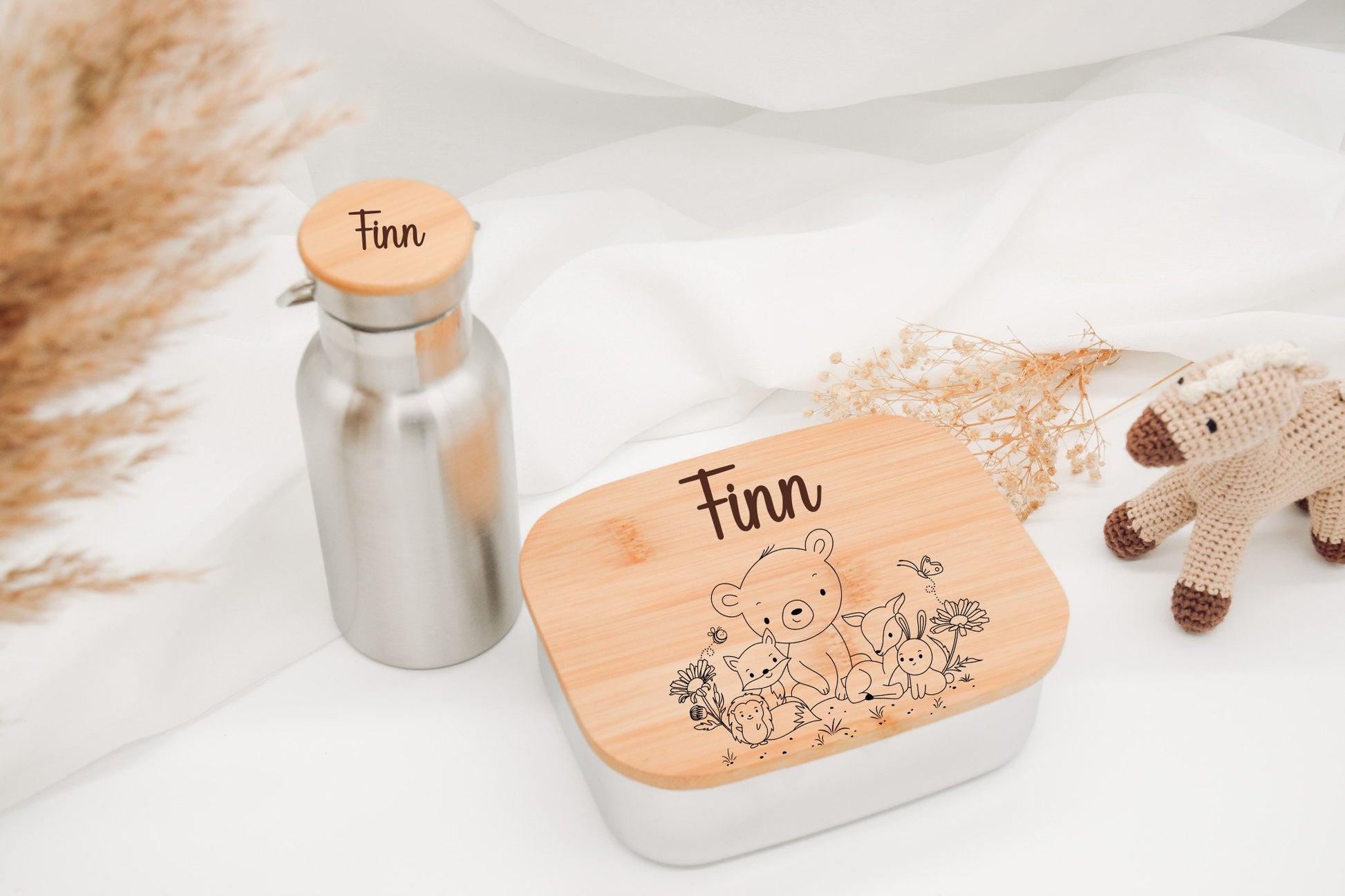 Brotdose und Trinkflasche Set Kinder - Tiermotiv