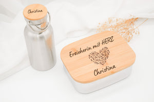 Brotdose & Trinkflasche Set - Erzieherin mit Herz