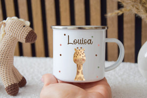 Emaille Tasse Kinder Tasse  - Löwe, Tiger, Elefant, Hase, Bär und Giraffe