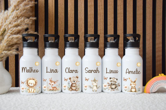 Trinkflasche personalisiert Kinder - mit versch. Tiermotiven