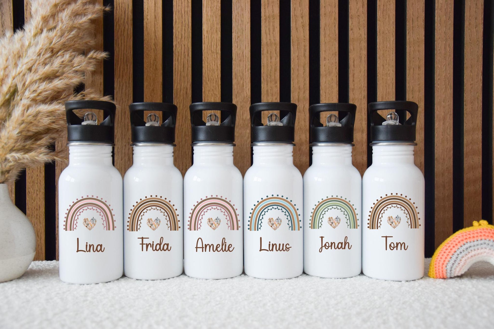 Trinkflasche personalisiert Kinder -  Regenbogen