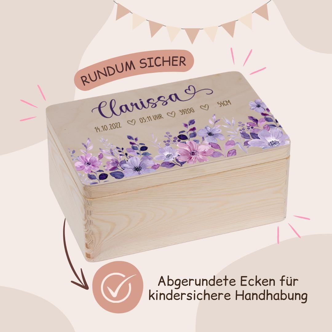 Geschenkset Erinnerungskiste + Spardose Lila Blumen