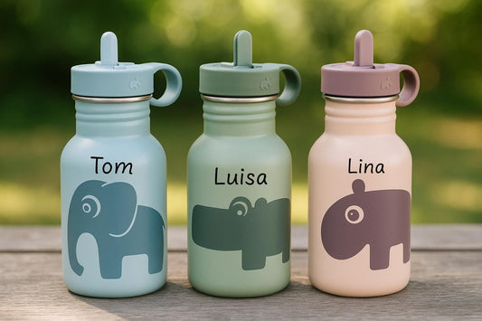 Edelstahl Trinkflasche Kinder - Rosa, Blau und Grün