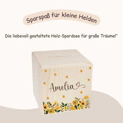 Spardose mit gelben Blumen