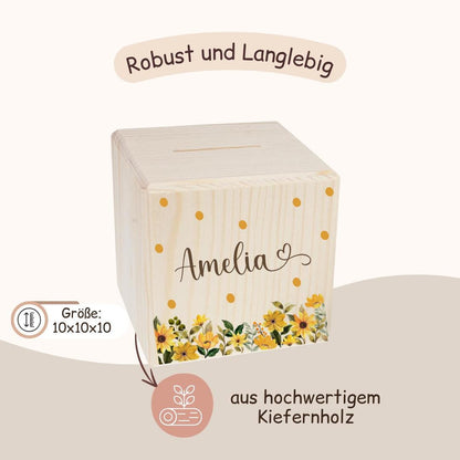 Spardose mit gelben Blumen