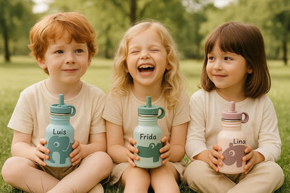 Edelstahl Trinkflasche Kinder - Rosa, Blau und Grün