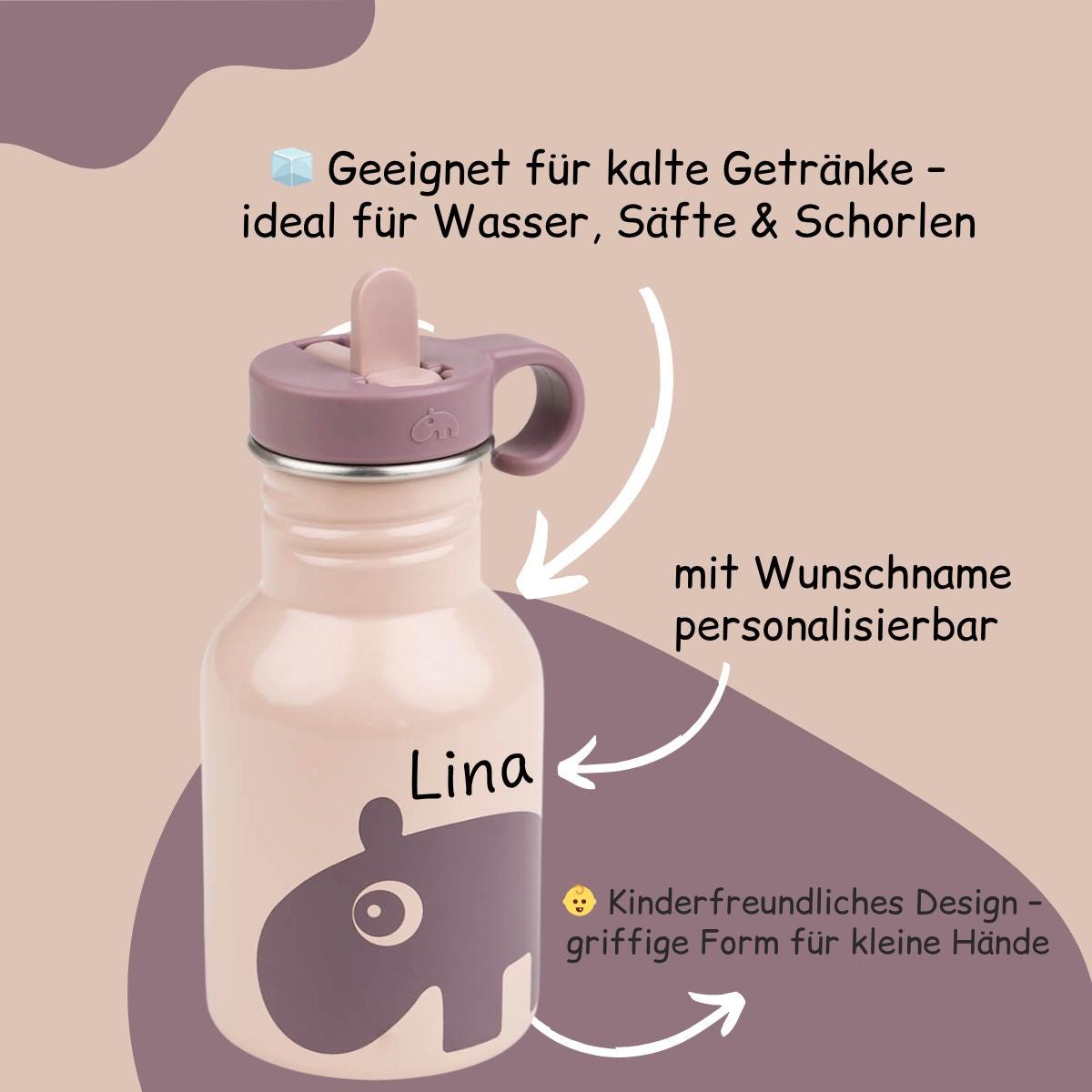 Edelstahl Trinkflasche Kinder - Rosa, Blau und Grün