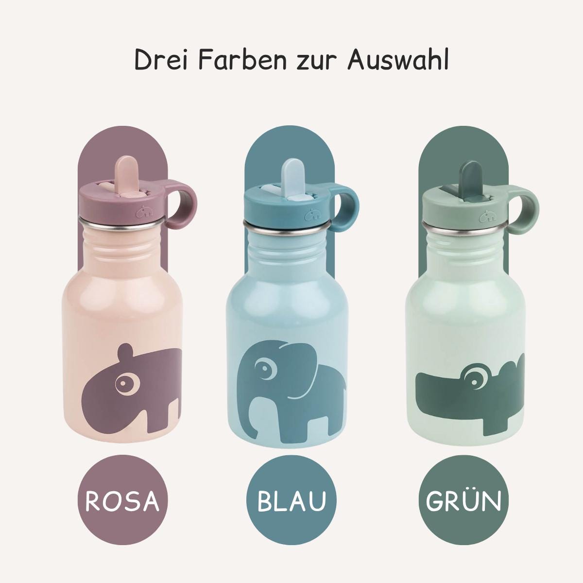 Edelstahl Trinkflasche Kinder - Rosa, Blau und Grün
