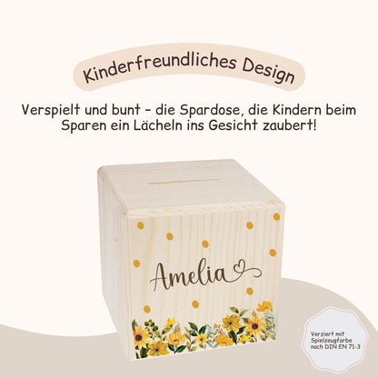 Spardose mit gelben Blumen