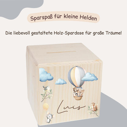 Spardose mit Tieren und Heißluftballon