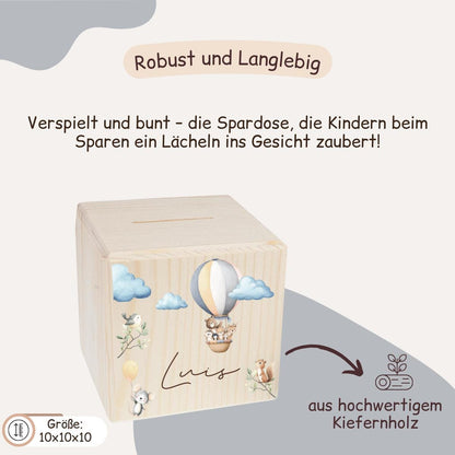 Spardose mit Tieren und Heißluftballon