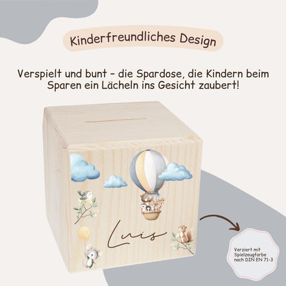 Spardose mit Tieren und Heißluftballon