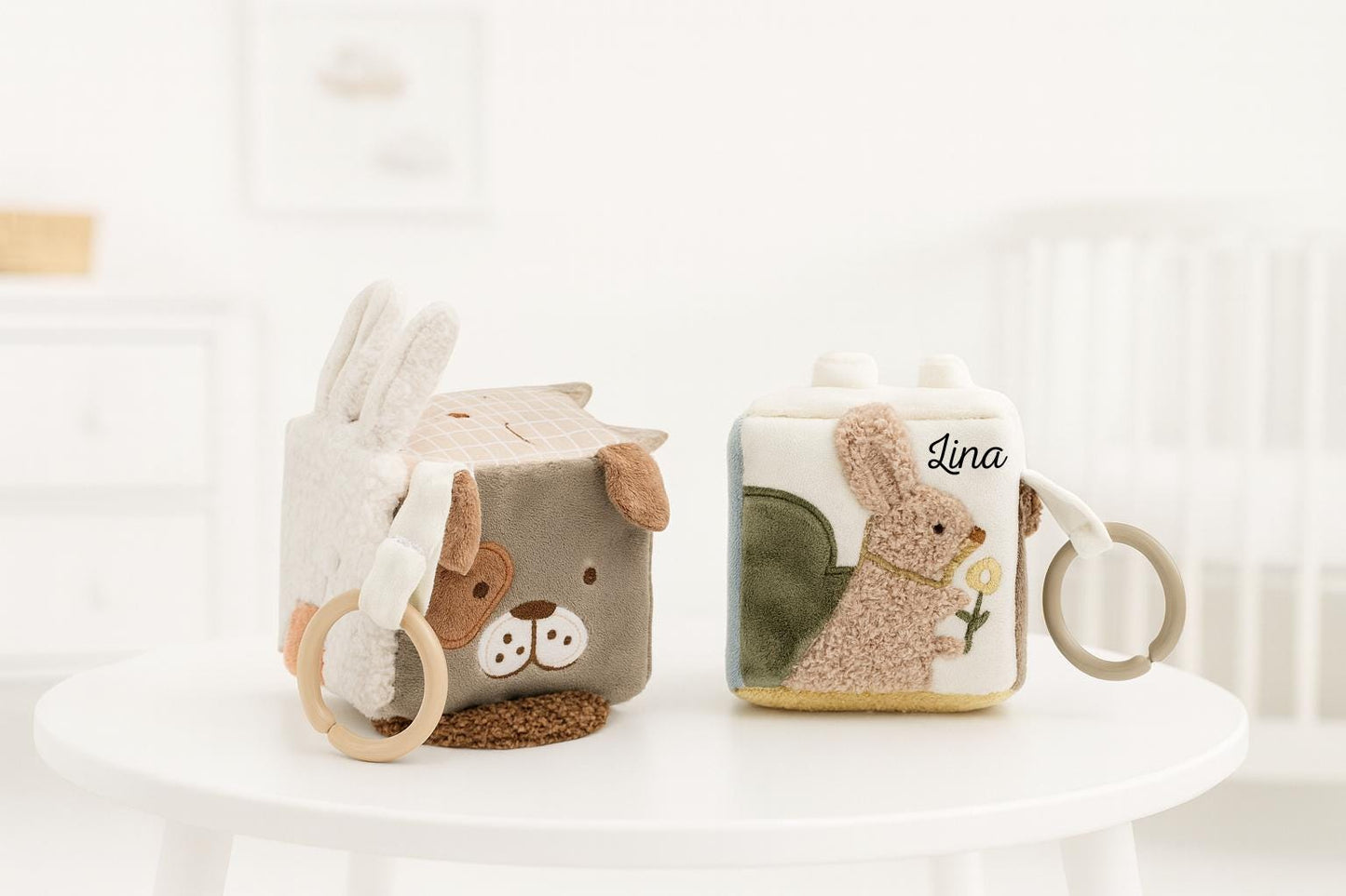 Motorikwürfel Babyspielzeug aus Stoff