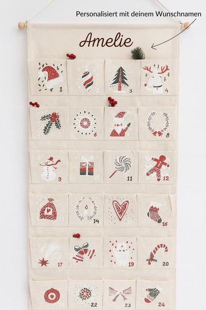 Adventskalender Kinder, aus Leinwand Stoff