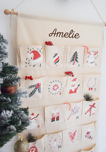 Adventskalender Kinder, aus Leinwand Stoff