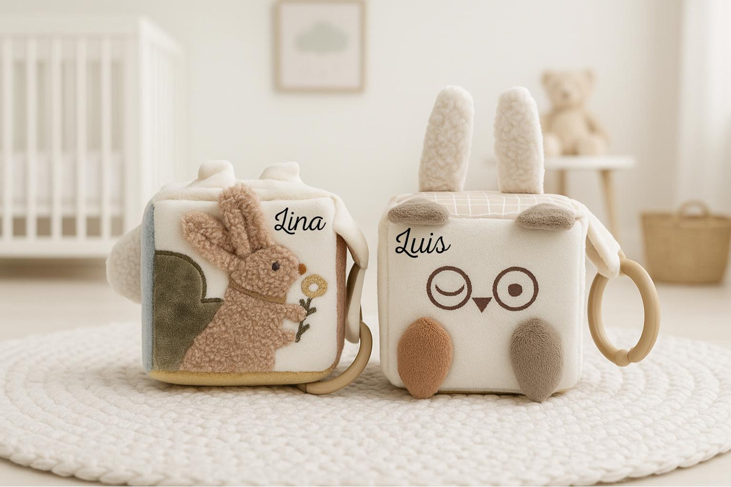 Motorikwürfel Babyspielzeug aus Stoff