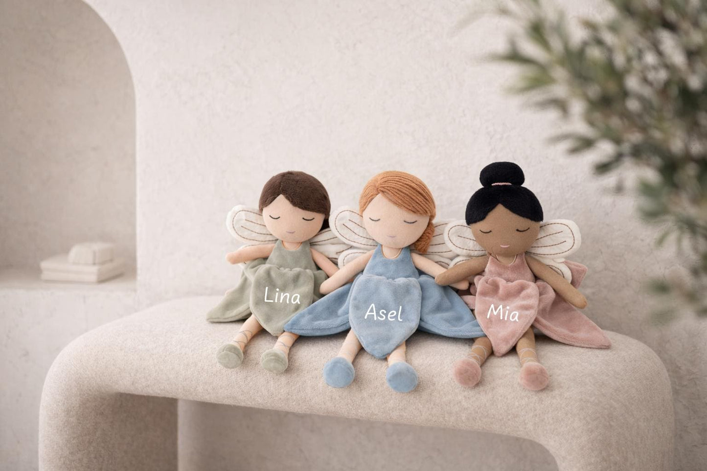 Kuscheltier Fee personalisiert mit Namen, Geschenk zur Geburt & Taufe, Schmusetier Elfe, Kuschelpuppe Baby Mädchen, Einschlafhilfe