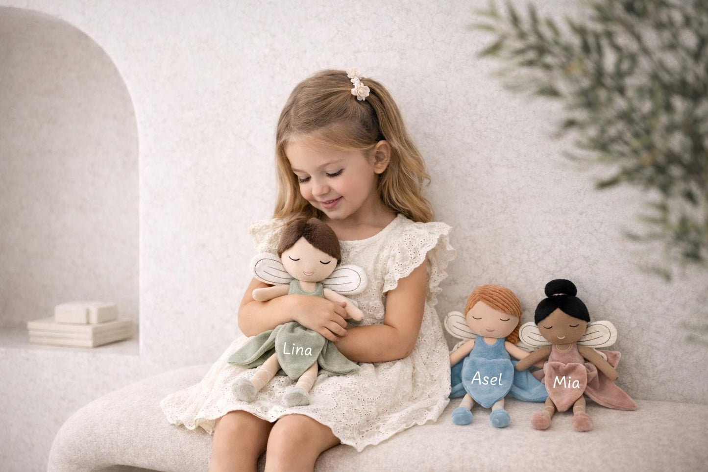 Kuscheltier Fee personalisiert mit Namen, Geschenk zur Geburt & Taufe, Schmusetier Elfe, Kuschelpuppe Baby Mädchen, Einschlafhilfe