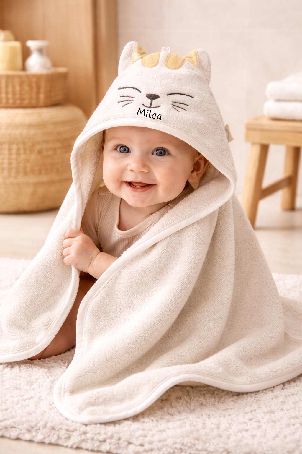 Kapuzenhandtuch mit Namen - Katze / Hund