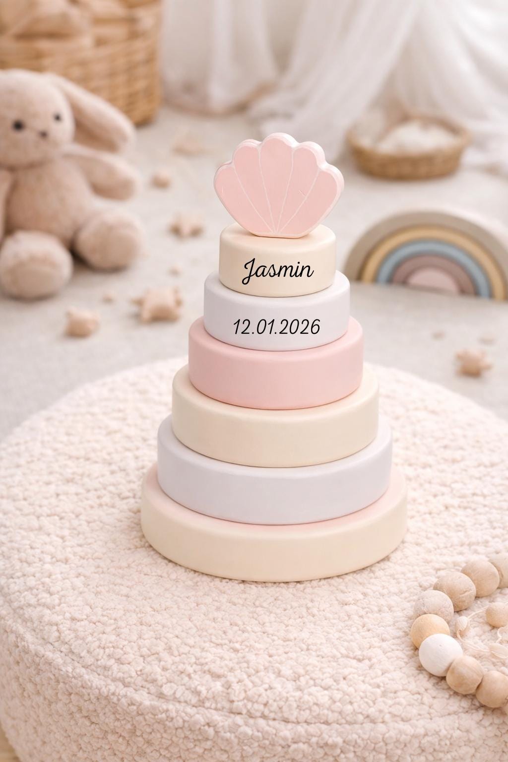 Stapelturm Holz personalisiert  - Rosa