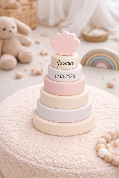 Stapelturm Holz personalisiert  - Rosa