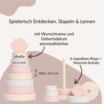 Stapelturm Holz personalisiert  - Rosa