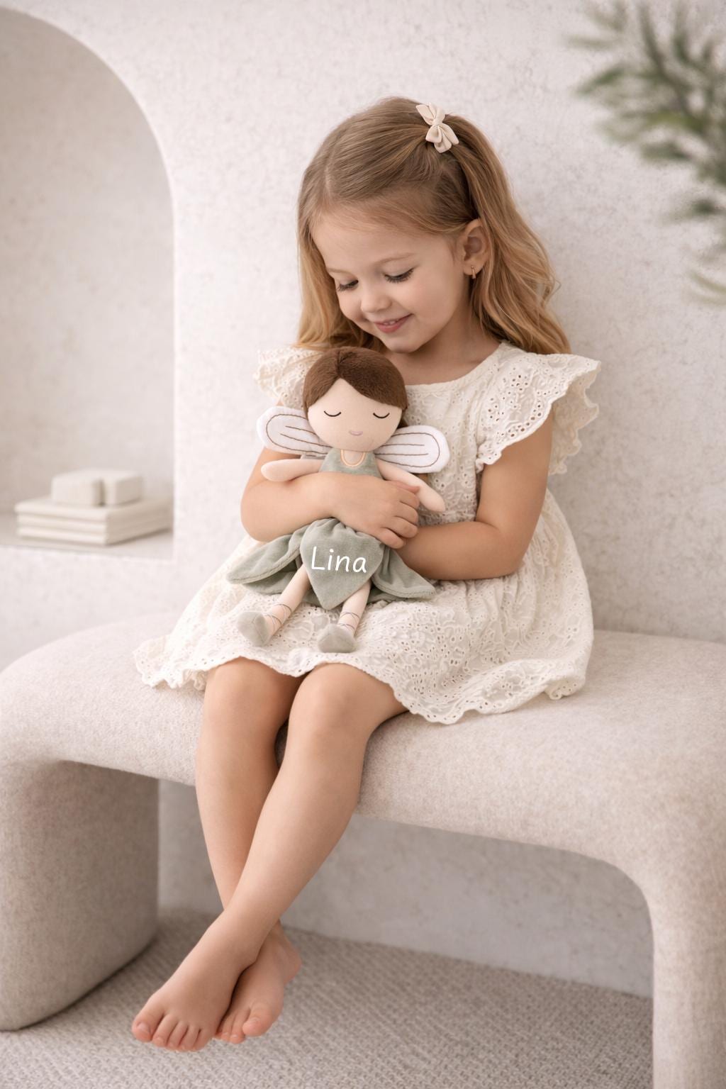 Kuscheltier Fee personalisiert mit Namen, Geschenk zur Geburt & Taufe, Schmusetier Elfe, Kuschelpuppe Baby Mädchen, Einschlafhilfe