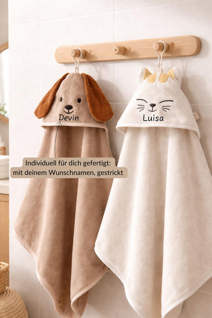 Kapuzenhandtuch mit Namen - Katze / Hund